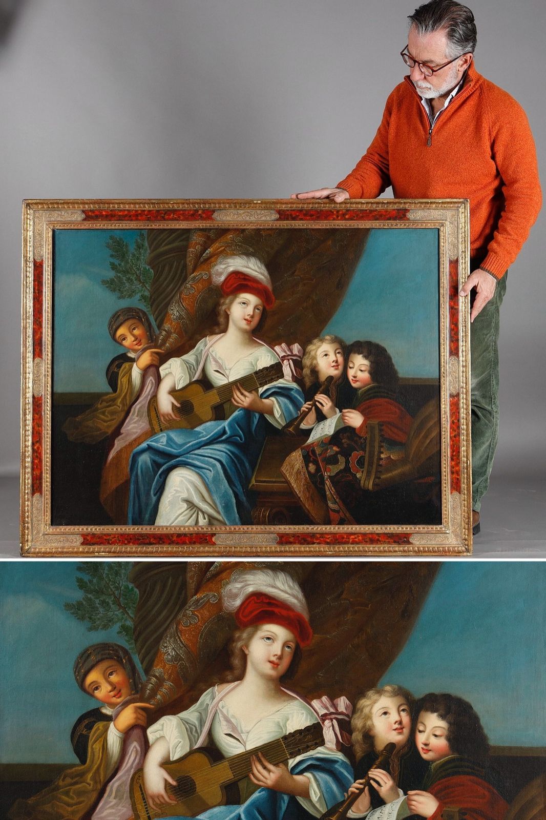 Large Painting, 19th Century French School, After Jacques François Courtin (1672 1752), "La Joueuse De Cithare" ("The Zither Player")