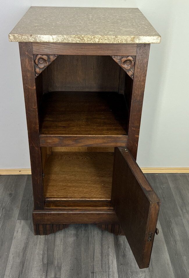 Carved French Antique Bedside Table Cupboard Cabinet With Marble Top (Lot 1342) photo vinterior
