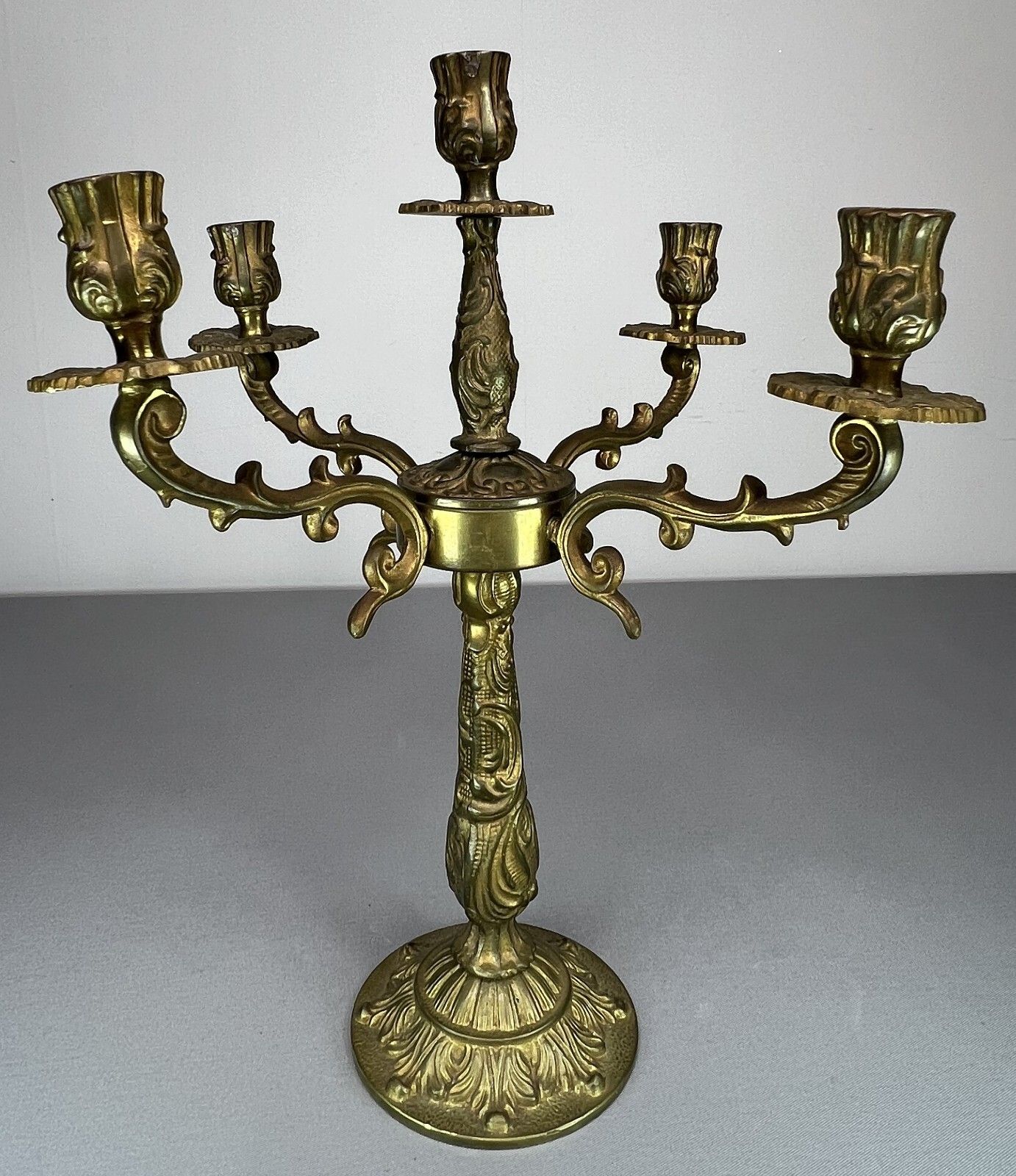 Carved Five Arm French Vintage Brass Candelabra (Lot 5149)