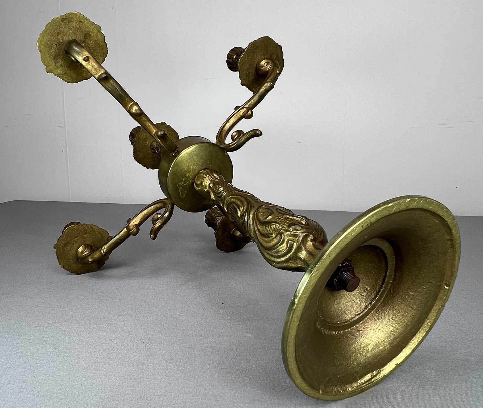 photo for sale Carved Five Arm French Vintage Brass Candelabra (Lot 5149)