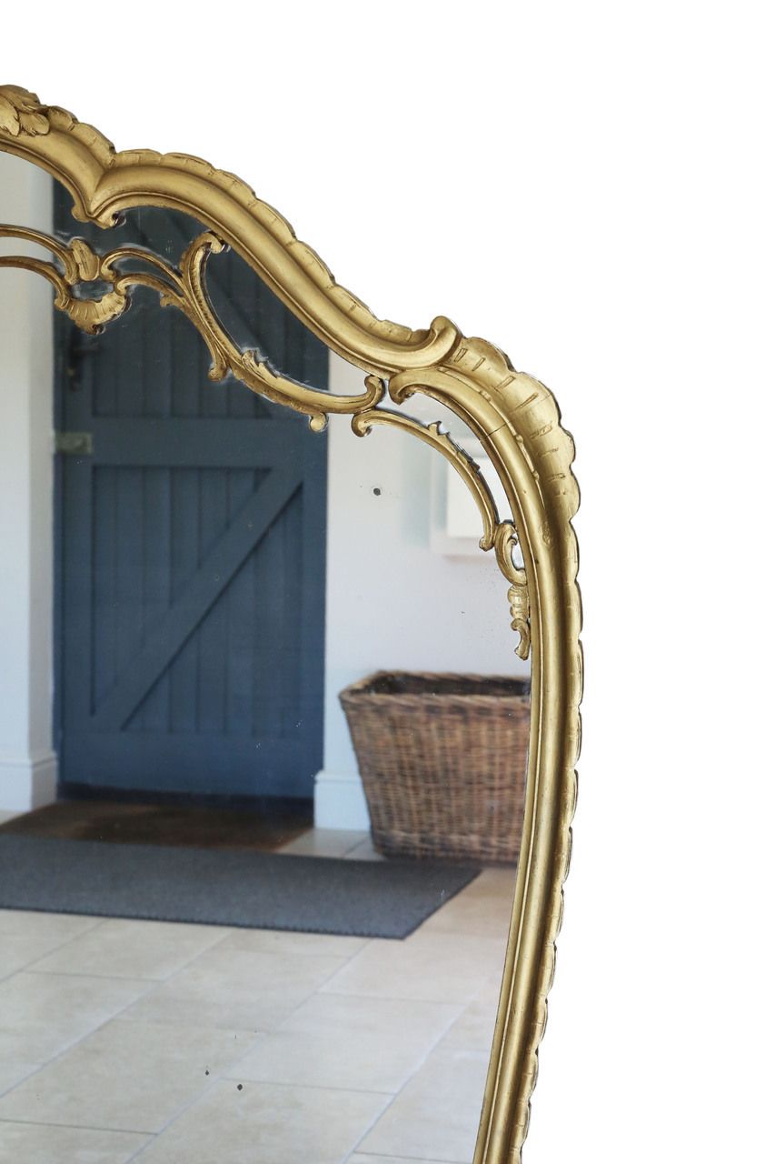 Large C1920 Antique Giltwood Overmantel Wall Mirror – Ornate Gold Frame, Statement Piece photo Home Decor