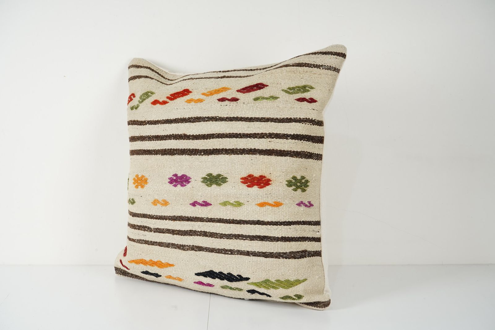 Traditional Turkish Hemp Decorative Kilim Pillow, Anatolian Striped Square Kilim Pillow Cover photo Textiles