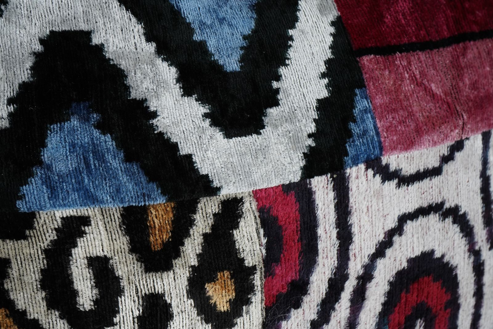 Ikat Velvet Patchwork Pillow   Pair Unusual Silk Uzbek Pillow   Set Of Two Tribal Cushion Cover photo for sale