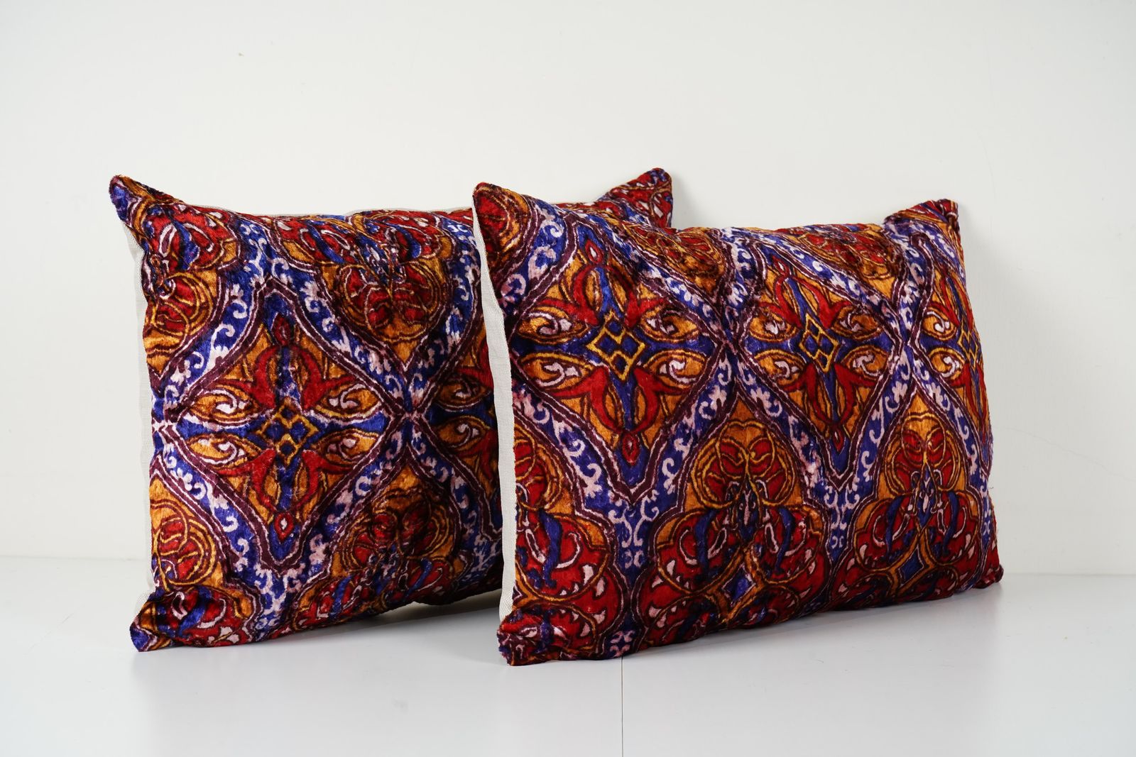 Blue Velvet Vintage Pillow Cover, Set Of Two Boho Tribal Turkish Pillow Case photo Textiles