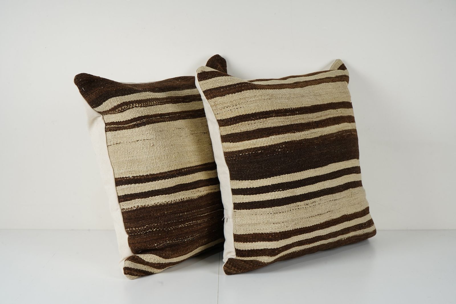 Boho Turkish Kilim Pillows, Black Striped Set Of 2 Cushion Covers photo Textiles