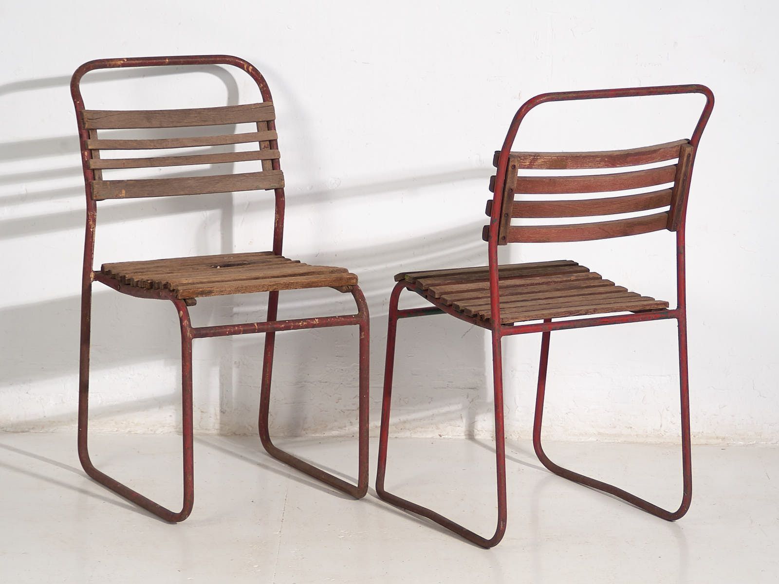 Antique Red Garden Chairs (C.1920). Set Of 2 Pieces #16 photo for sale