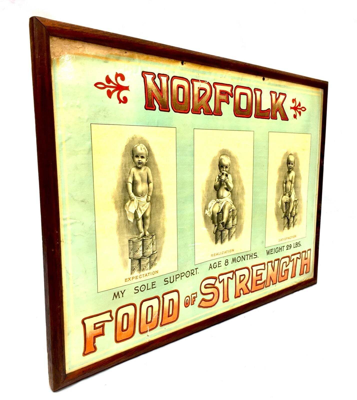 Antique Advertising Shop Display Promotional Showcard Norfolk Food Of Strength photo furniture