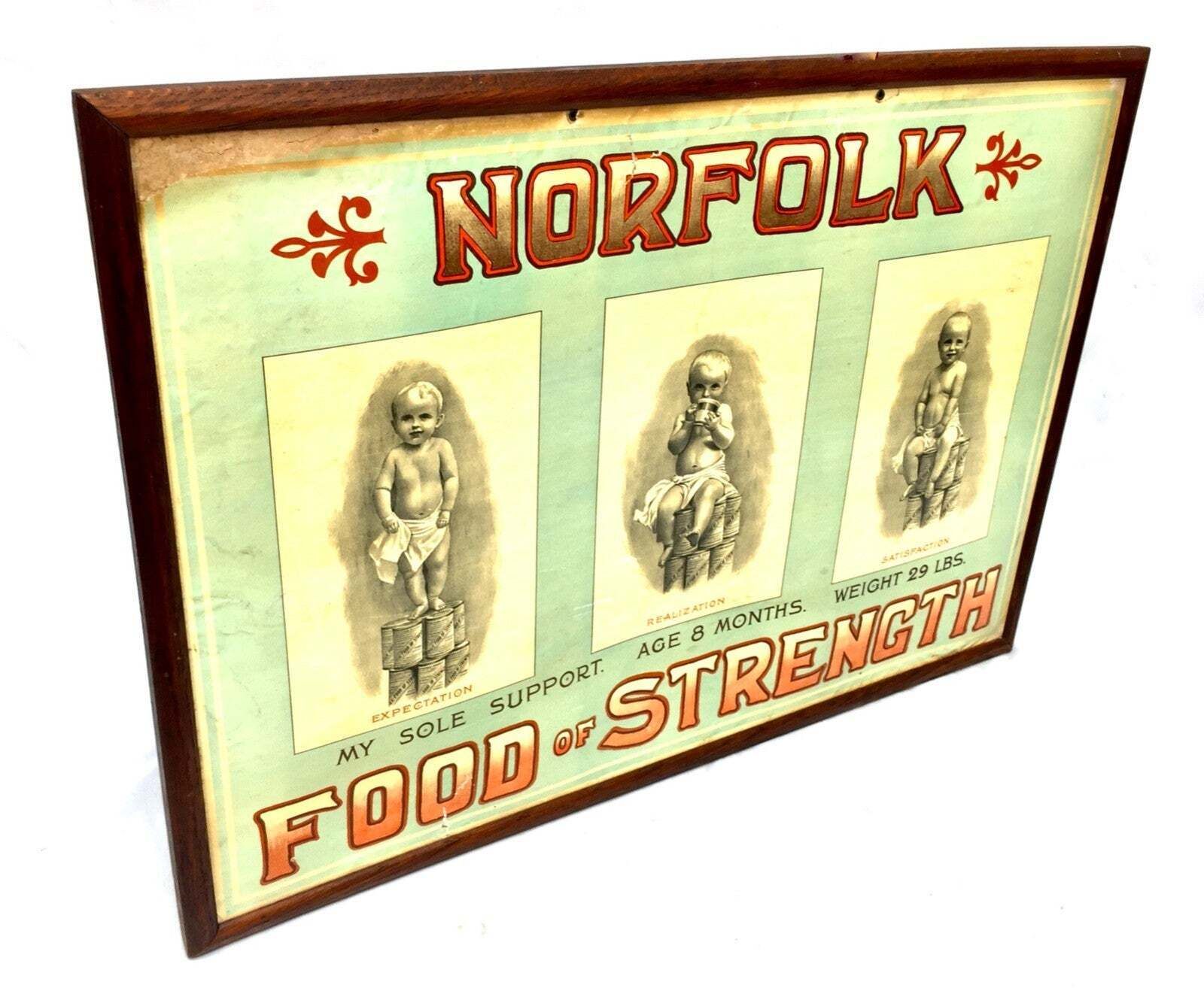 Antique Advertising Shop Display Promotional Showcard Norfolk Food Of Strength photo 199.0