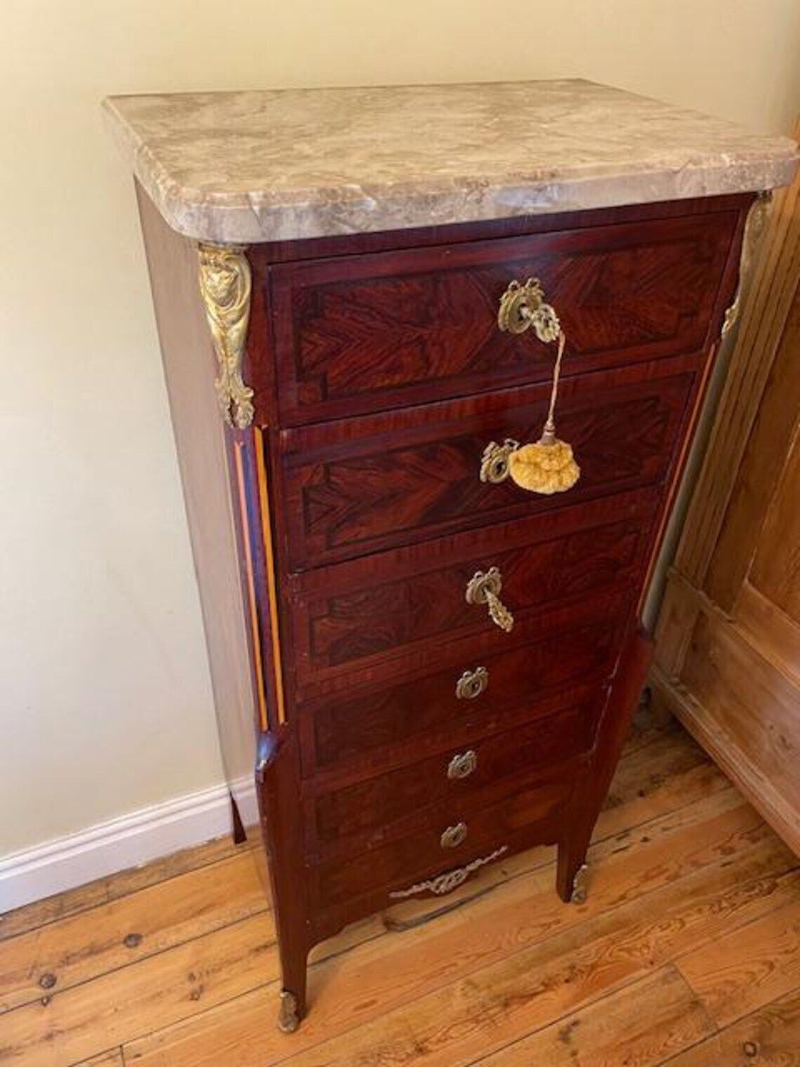 Kingwood French Chiffonier Six Drawer Marble Topped Chest Of Drawers photo buy