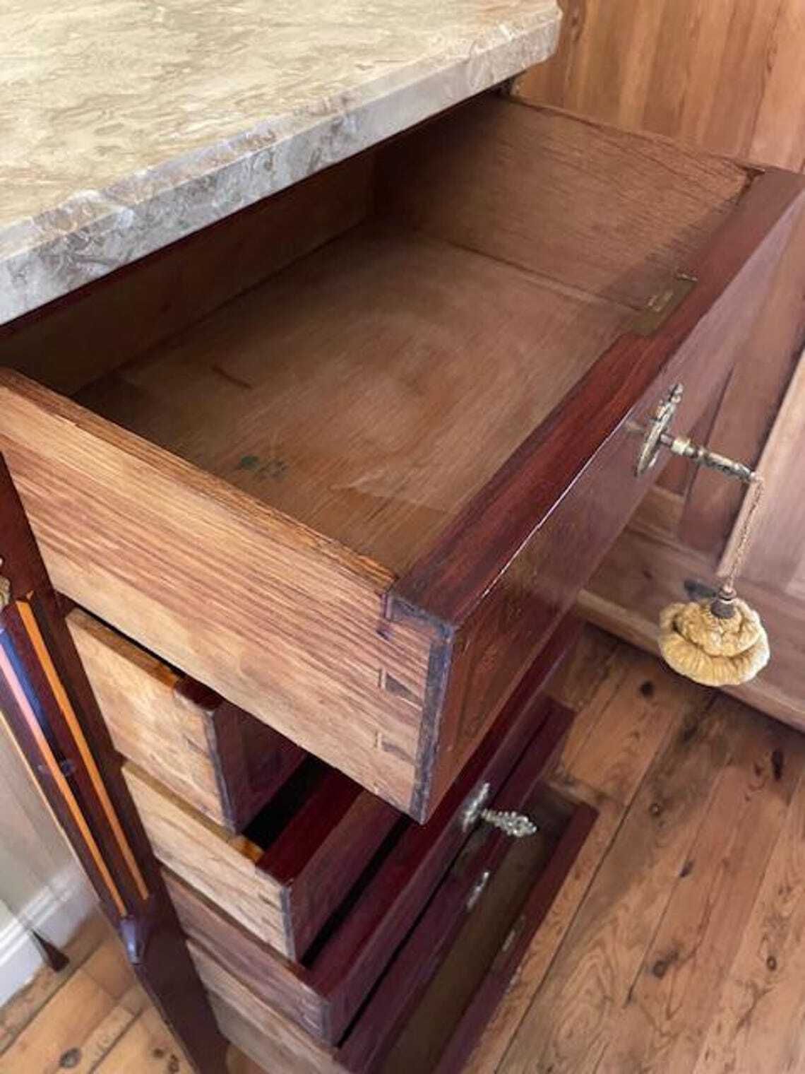 photo for sale Kingwood French Chiffonier Six Drawer Marble Topped Chest Of Drawers