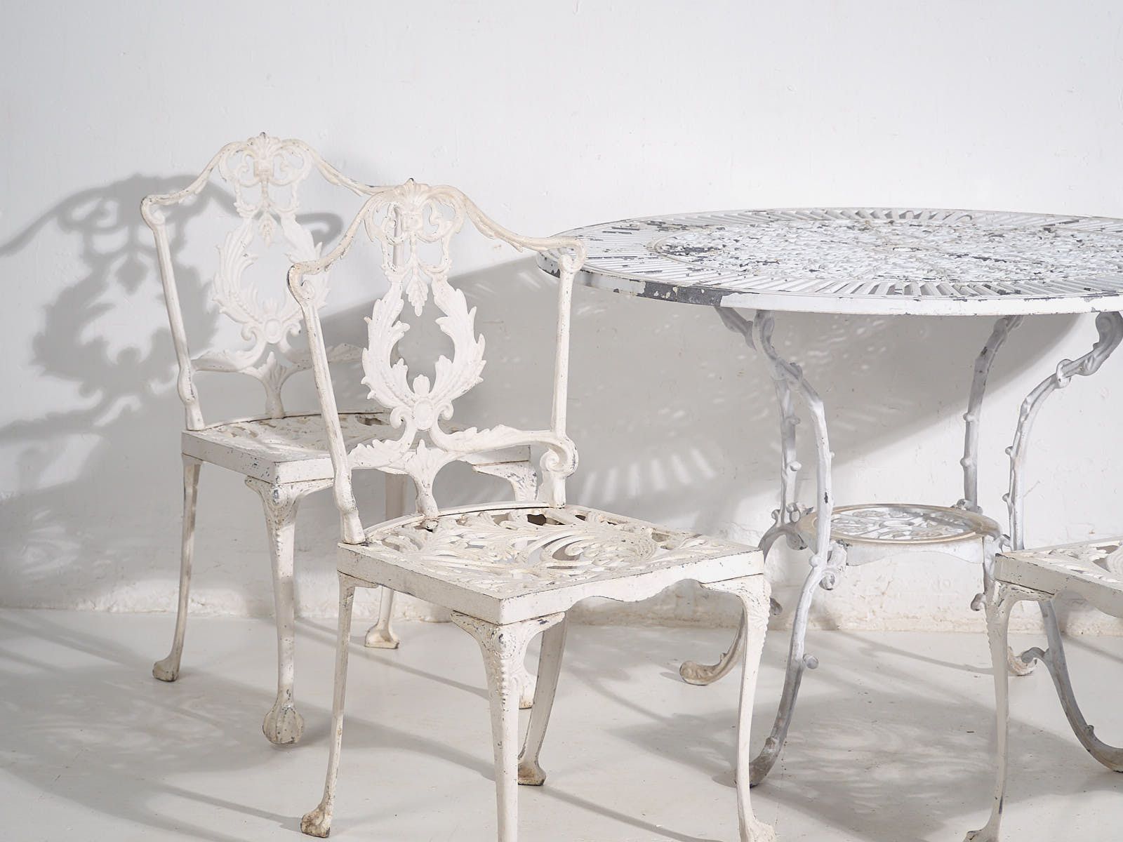 Vintage White Garden Table And Chairs (C.1950). Set Of 5 Pieces photo furniture