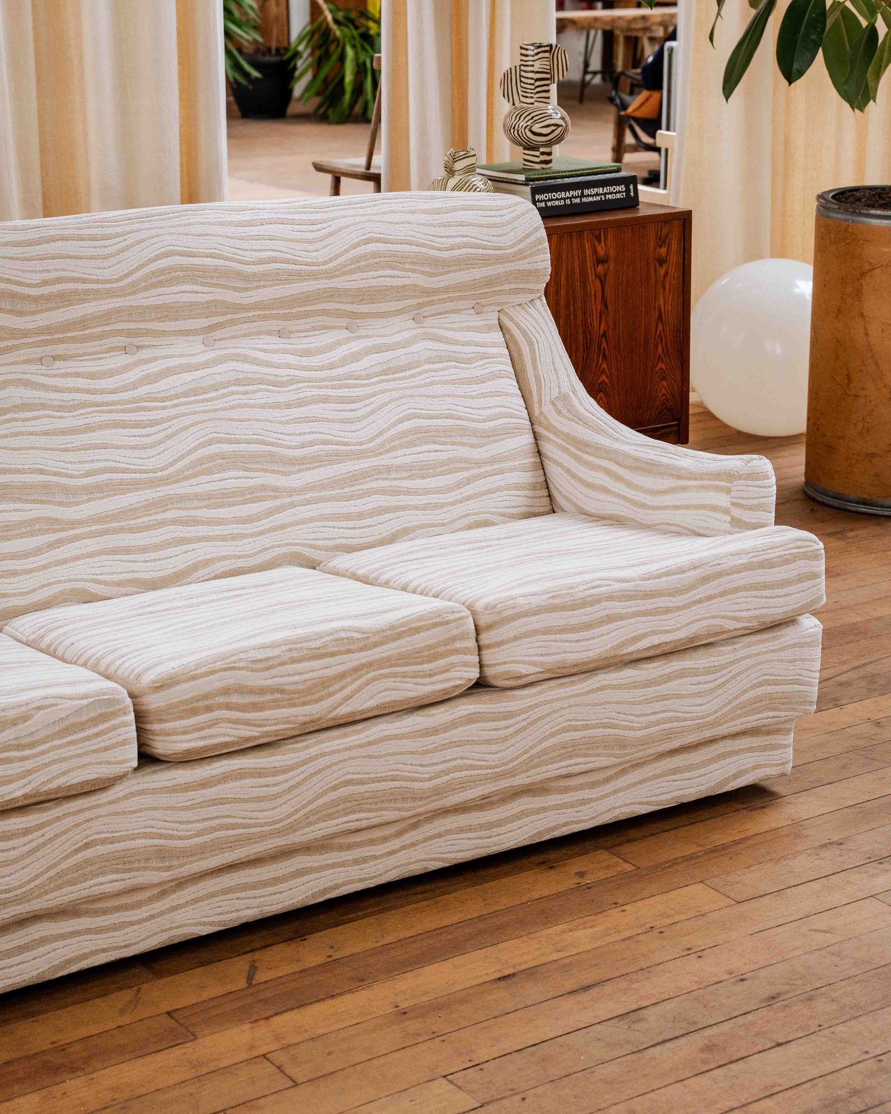 Mid Century Parker Knoll Three Seat Sofa Reupholstered In Harlequin X Henry Holland Fabric photo vinterior