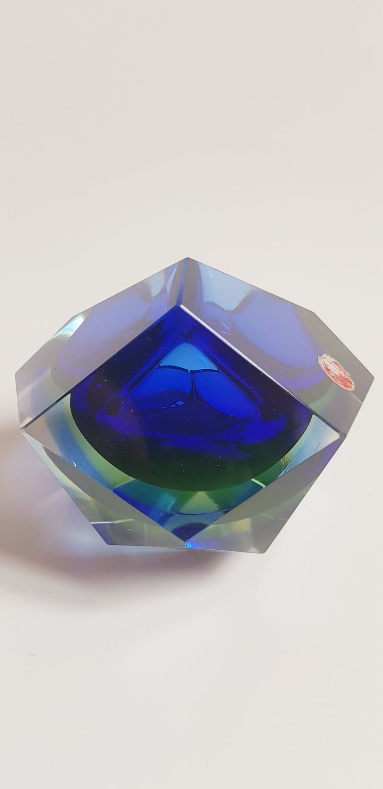 Mid Century Murano Glass Large Sommerso Faceted Centrepiece photo for sale