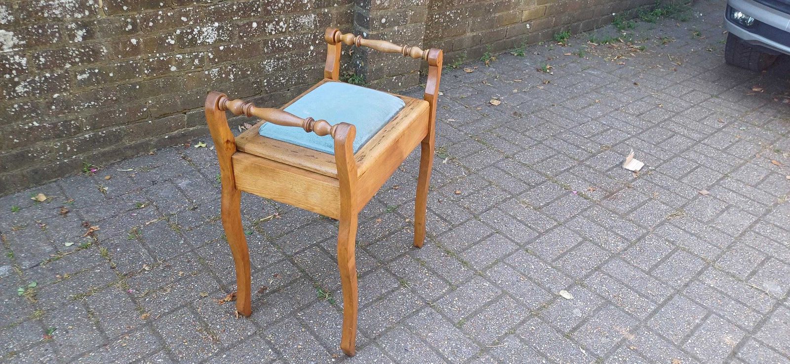 Vintage Mahogany Upholstered Piano Stool Dressing Table Stool Blue Suede Seat Storage Antique Hall Seat Hand Stripped Unique Vanity Seating photo 295.0