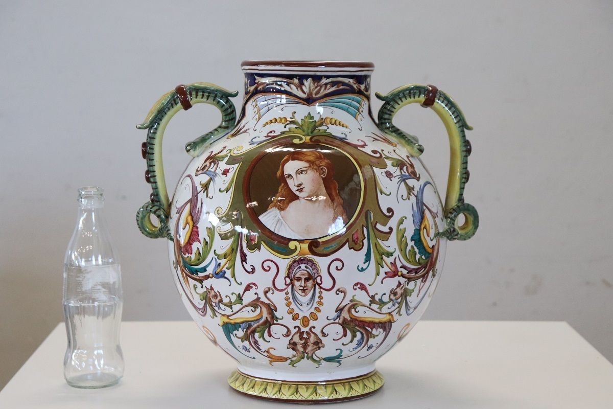 Ceramic Vase With Classical Decor From Faenza, Italy, 1950s photo for sale