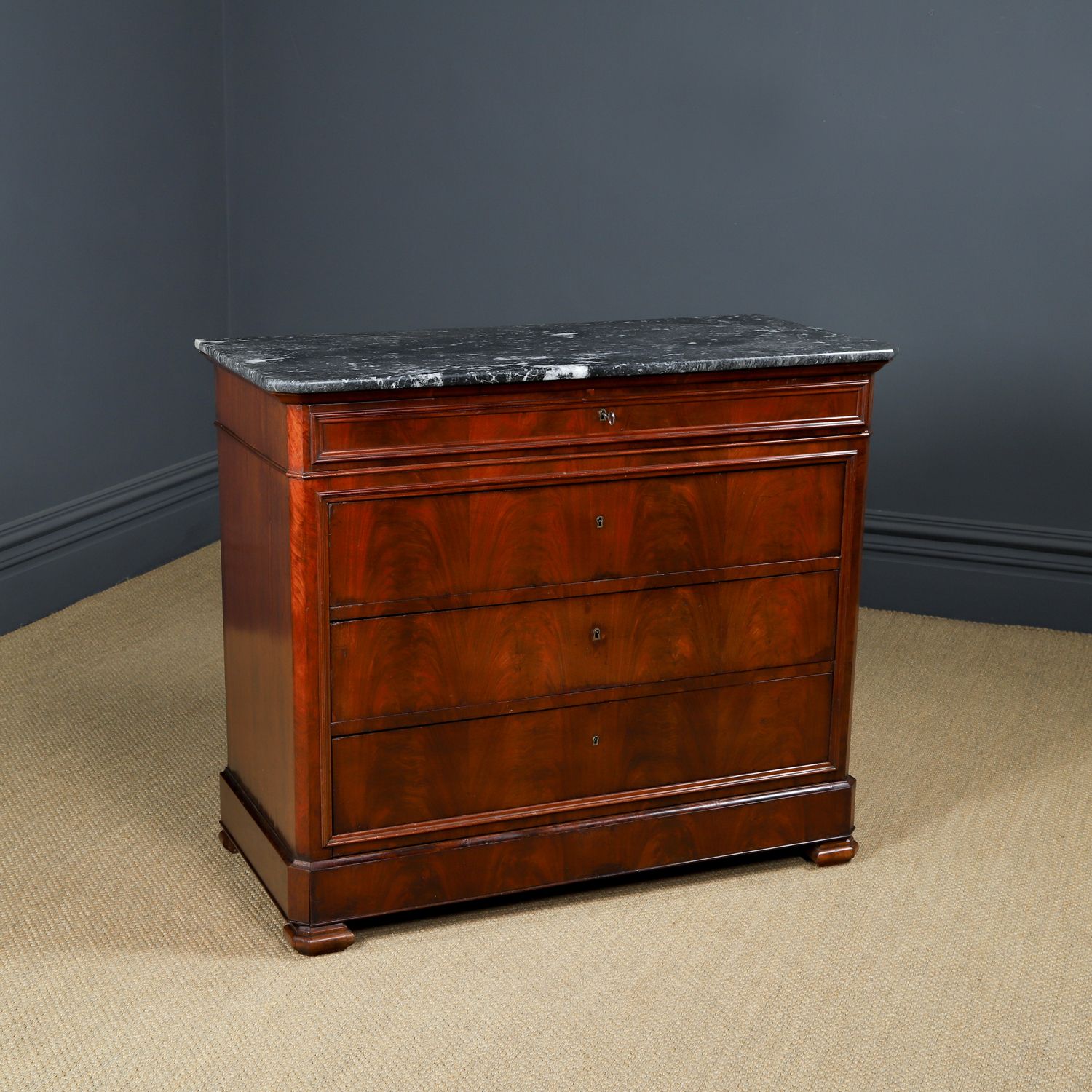 French Louis Philippe Biedermeier Flame Mahogany & Marble Bedroom Chest Of Drawers / Commode (Circa 1850) photo furniture