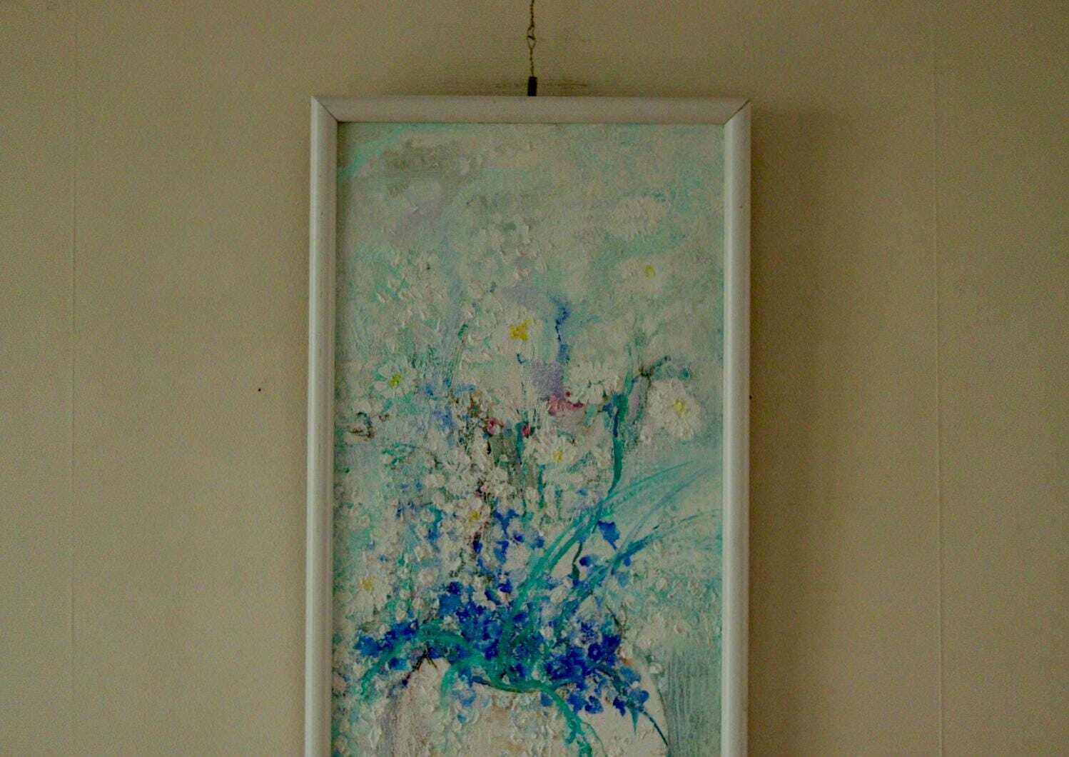 Original  Oil On Canvas – “Still Life Vase” By Jung Hi Hang – Vintage & Framed, 58 X 27 Cm (22.8 X 10.6 In) photo for sale