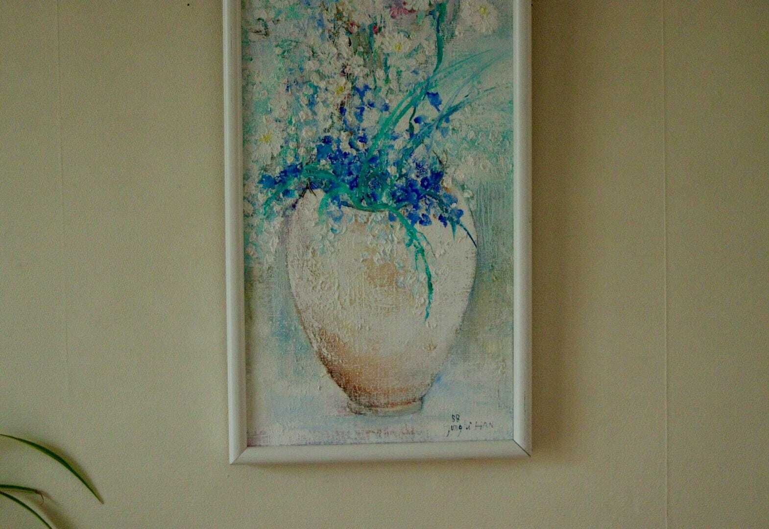 Original  Oil On Canvas – “Still Life Vase” By Jung Hi Hang – Vintage & Framed, 58 X 27 Cm (22.8 X 10.6 In) photo 245.0
