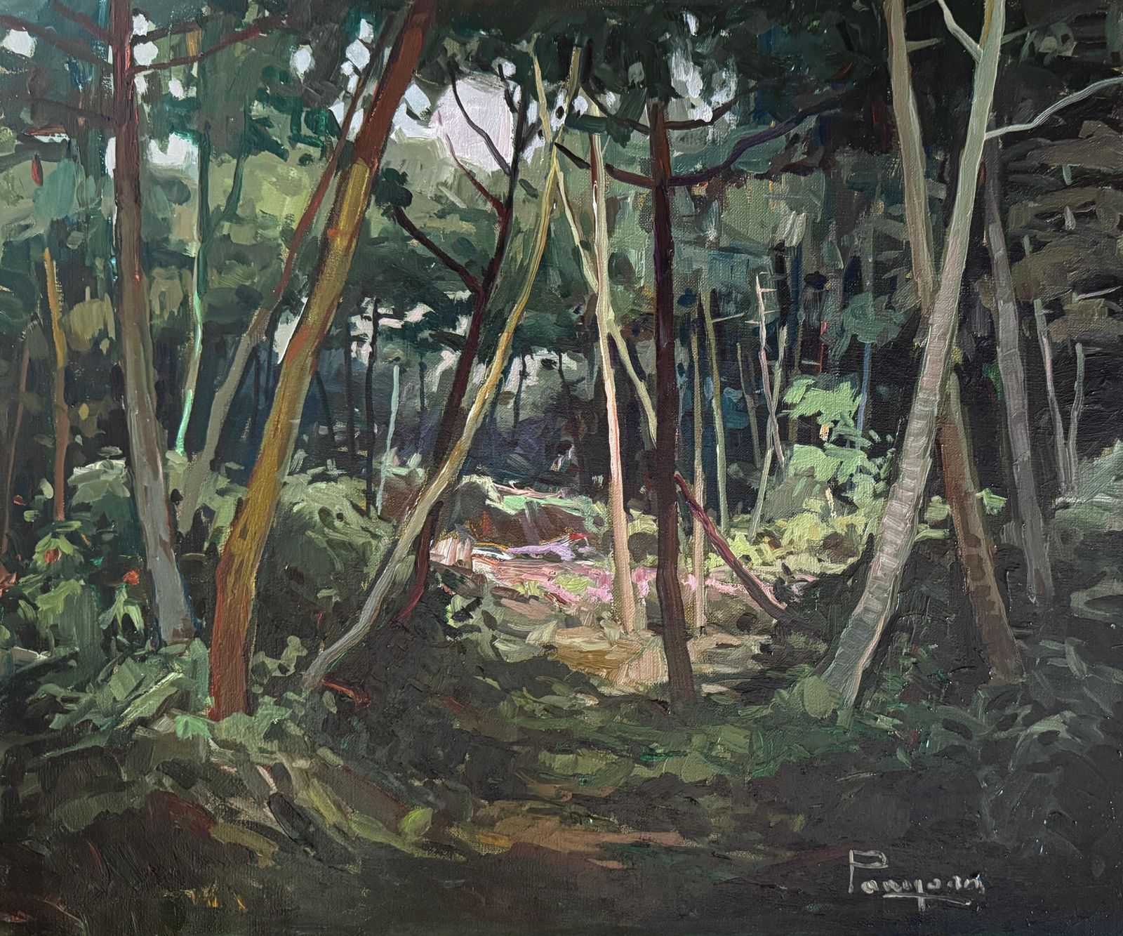 Ferran Ponsjoan Forest Glade Spanish Landscape Oil Painting On Canvas C.1960