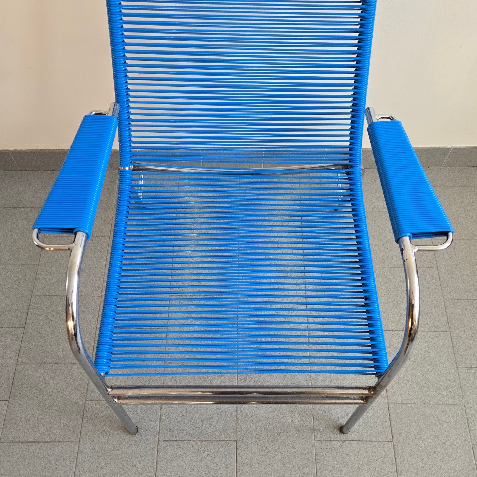 Vintage 1960s Blue Wire & Chrome Steel Scoubidou Armchair 60s Retro 1960s Zazou photo Furniture