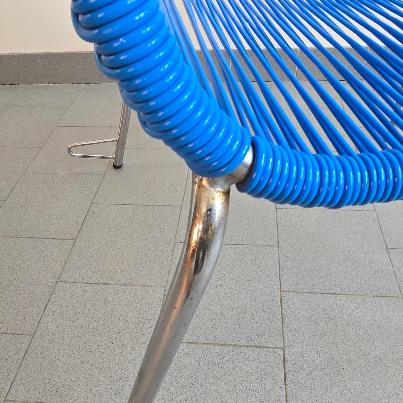 photo for sale Vintage 1960s Blue Wire & Chrome Steel Scoubidou Armchair 60s Retro 1960s Zazou