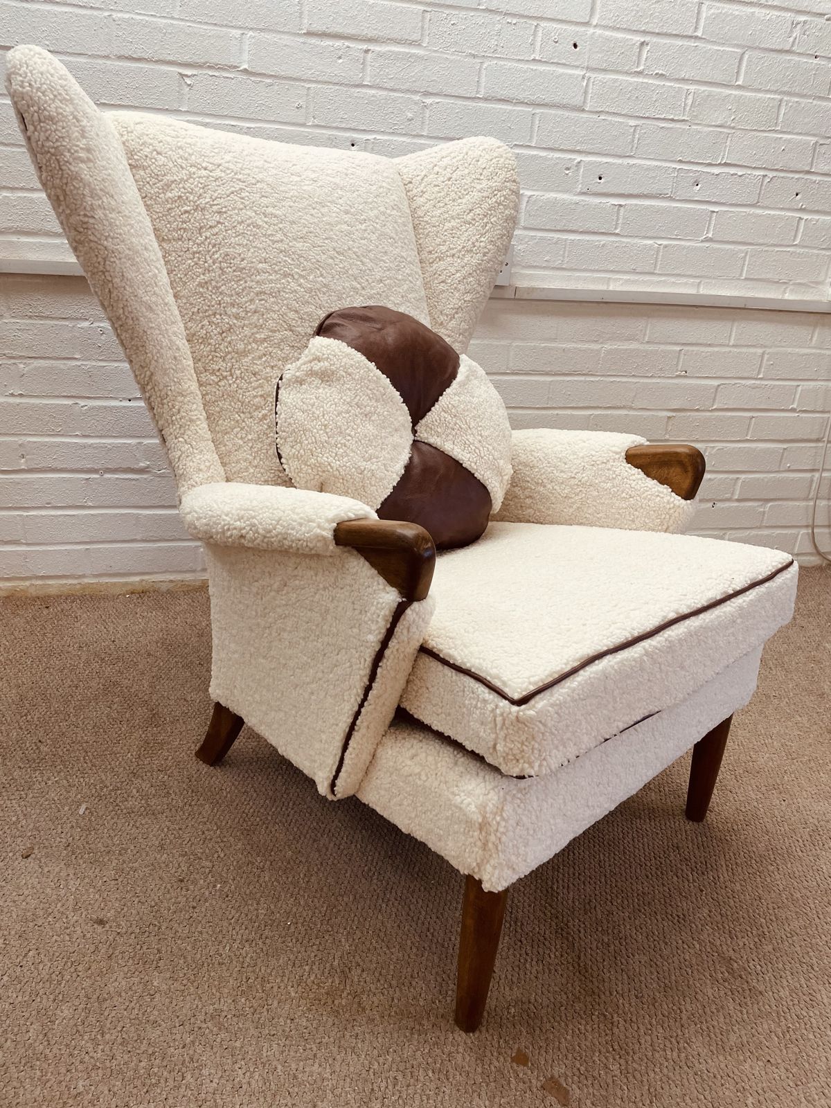 Original Parker Knoll Papa Bear Chair Reupholstered In Teddy Bear Fabric