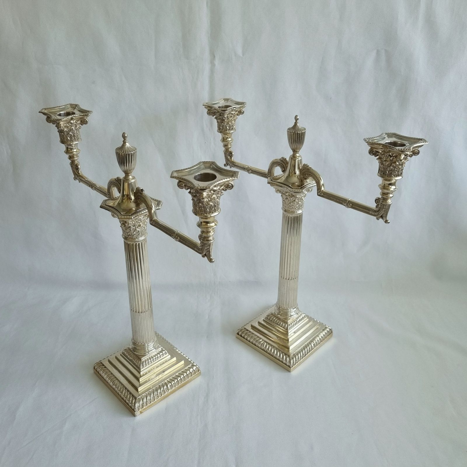 A Fine Pair Of Victorian Hallmarked Sterling Silver Metamorphic Two Light Candelabra By James Kebberling Bembridge, Dated 1888.