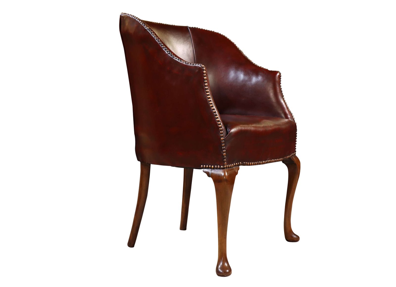 Antique Mahogany Library Chair In Burgundy Leather C.1900 photo Furniture