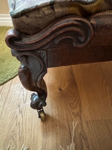 1880's Antique Chair Renovated And Upholstered With Matching Upholstered Footstool