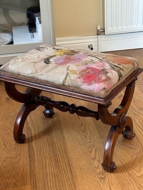 1880's Antique Chair Renovated And Upholstered With Matching Upholstered Footstool photo buy