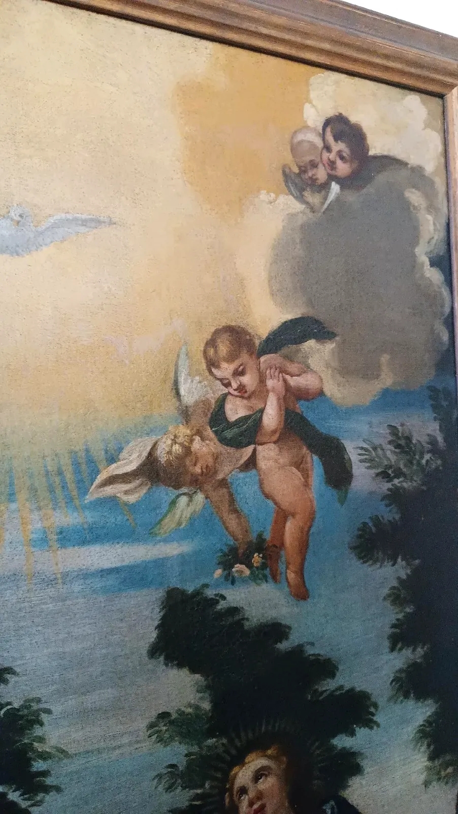 Antique Oil Painting On Canvas Madonna With Child And Angels 18th Century photo vintage