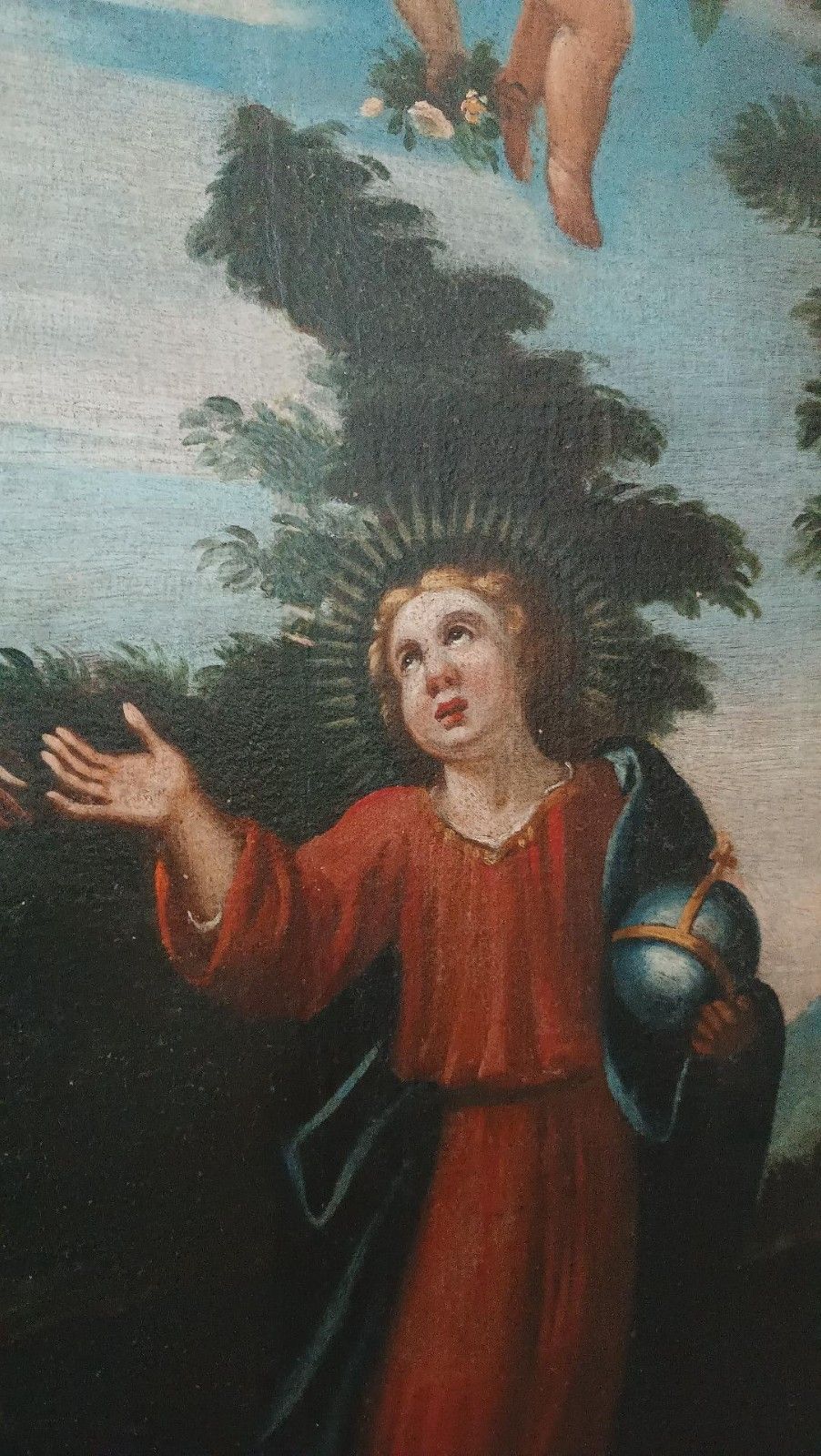 photo for sale Antique Oil Painting On Canvas Madonna With Child And Angels 18th Century