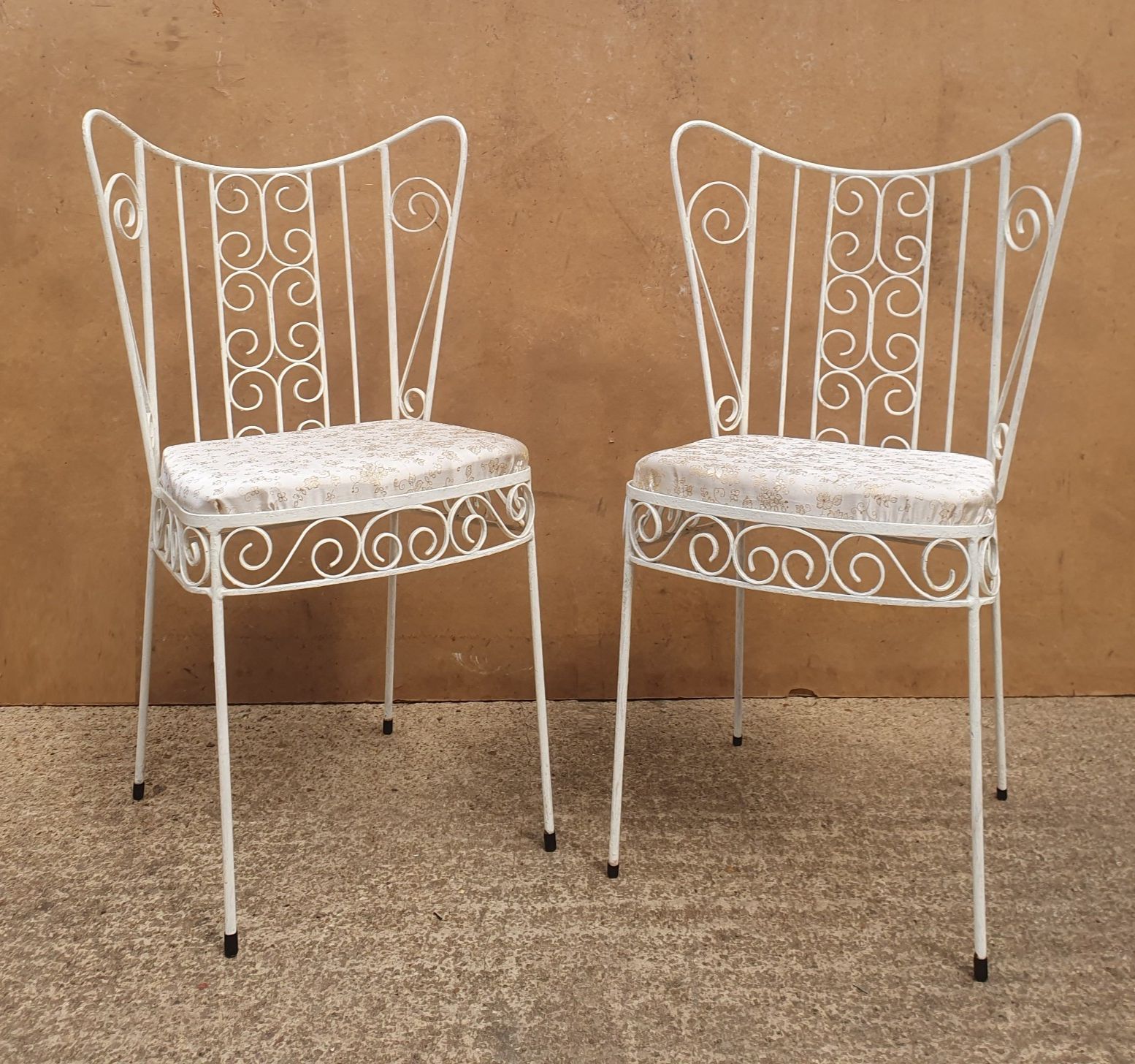 Pair Of 1950s Mid Century Decorative Metal Chairs photo for sale