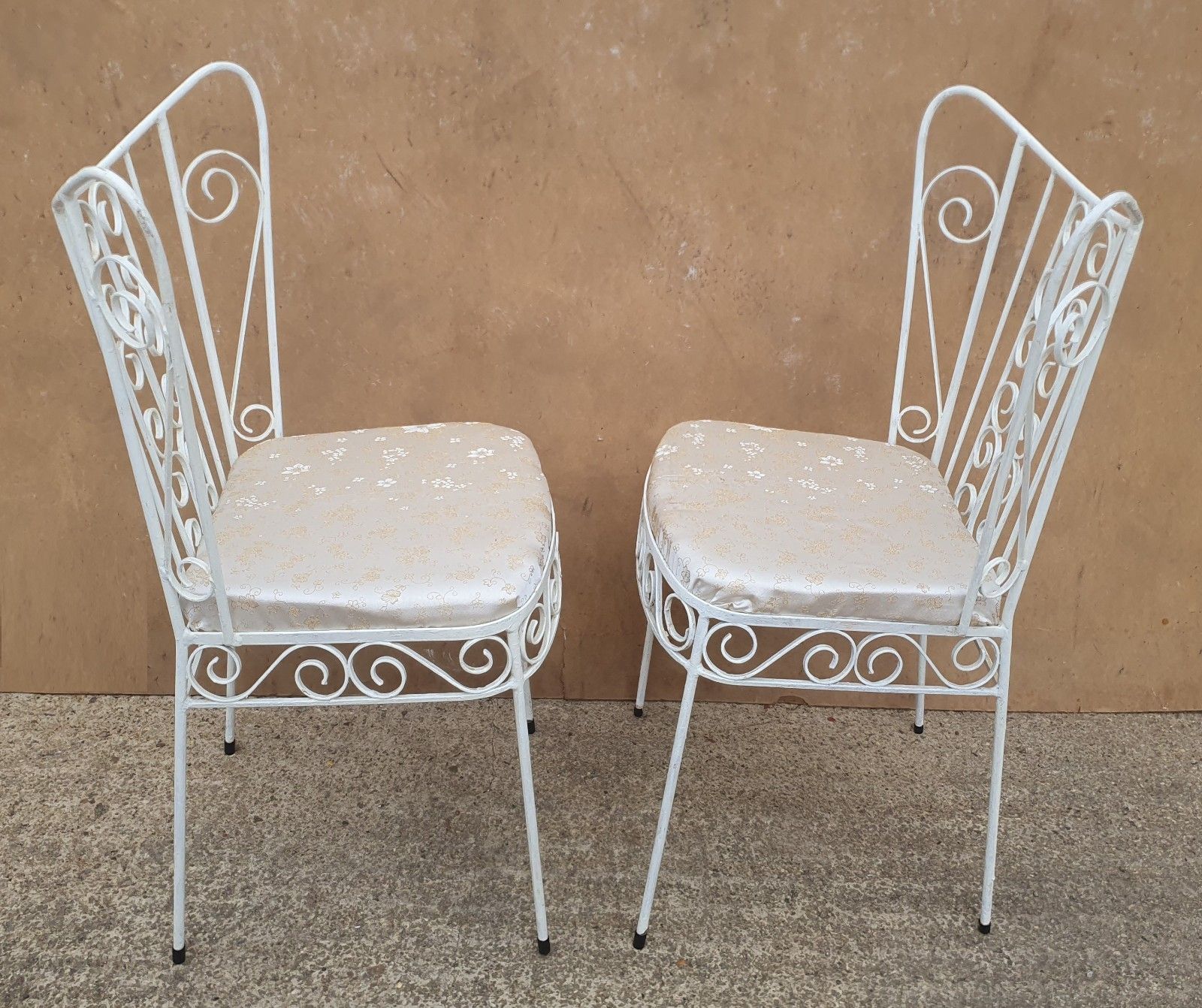 photo for sale Pair Of 1950s Mid Century Decorative Metal Chairs