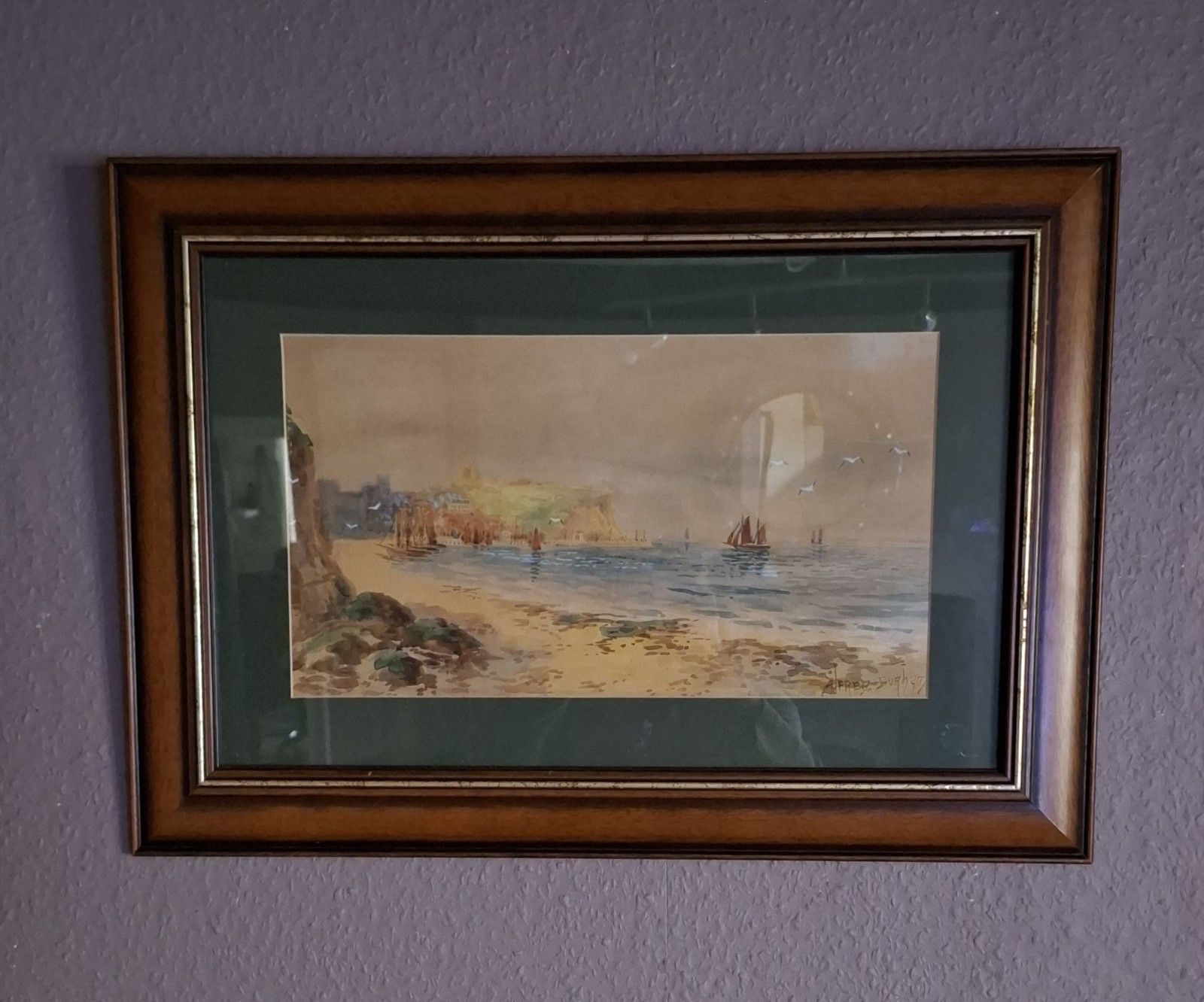 Antique Original Watercolour South Whitby Abbey Alfred Durham Coastal Seascape photo furniture