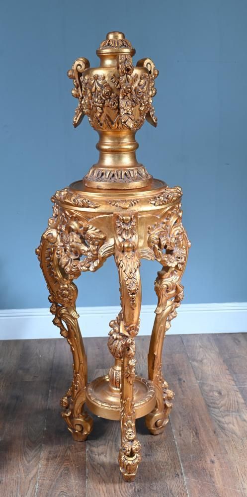 Pair French Gilt Pedestal Stands Rococo Tables photo vinterior