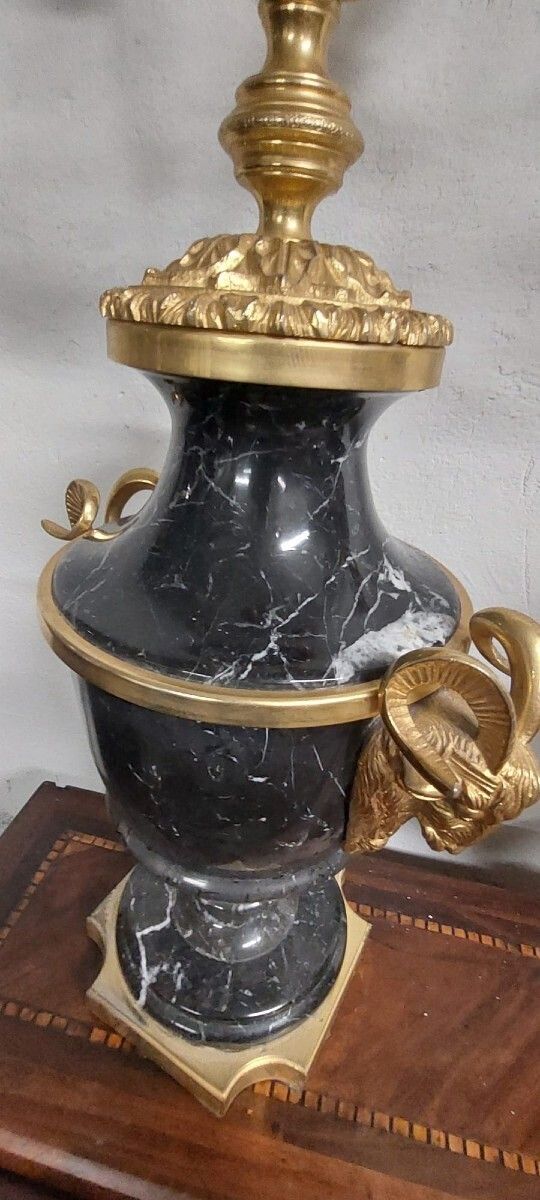 Pair Of Large Napoleon III Style Candelabras In Black Belgian Marble And Gilded Bronze photo Home Decor