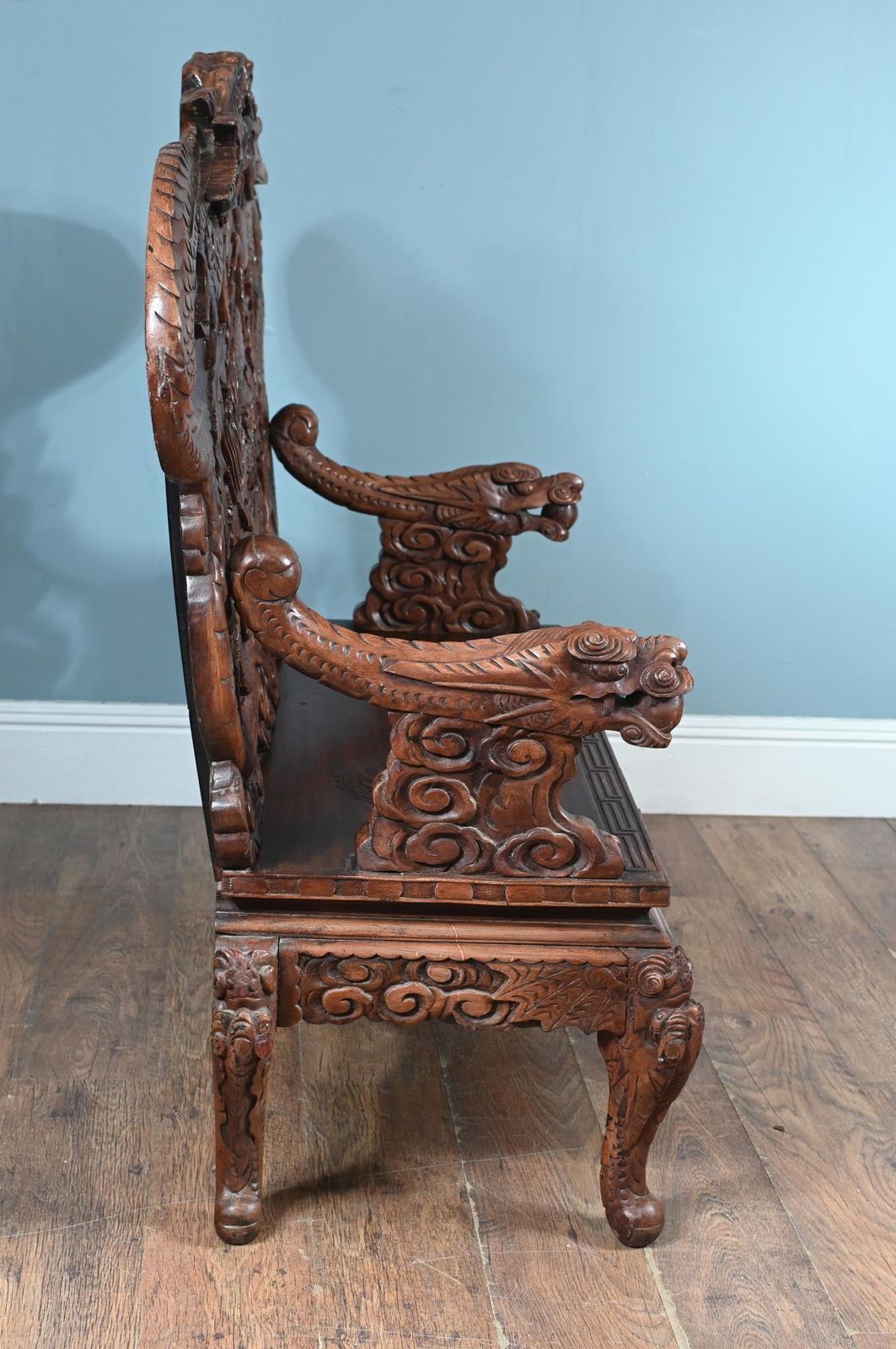 Furniture Chinese Dragon Bench Carved Seat Cinnabar Lacquer 1860 photo