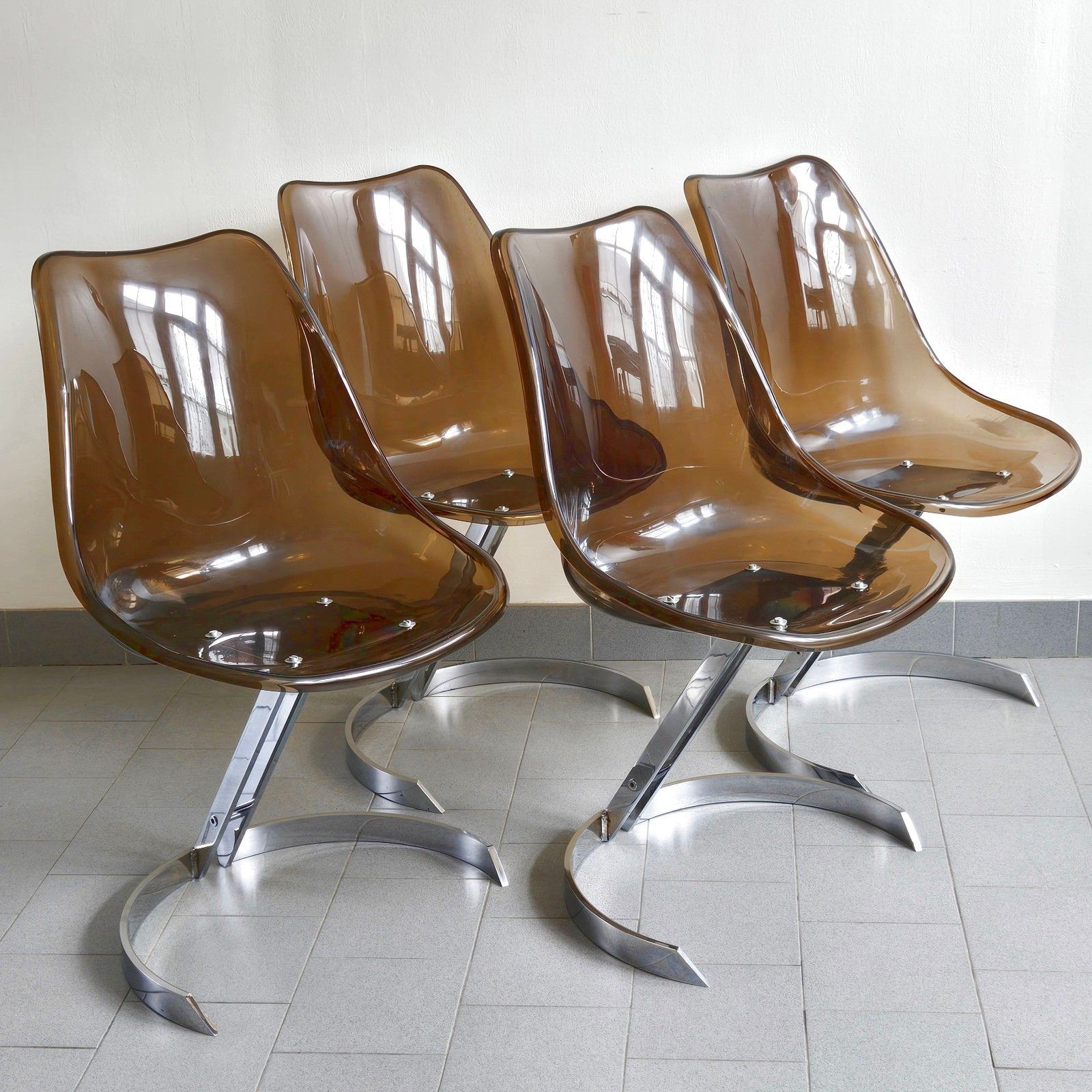 Vintage 1970 Eurosteel Plexiglas & Chrome Dlg Boris Tabacoff 4 Chair Suite photo furniture
