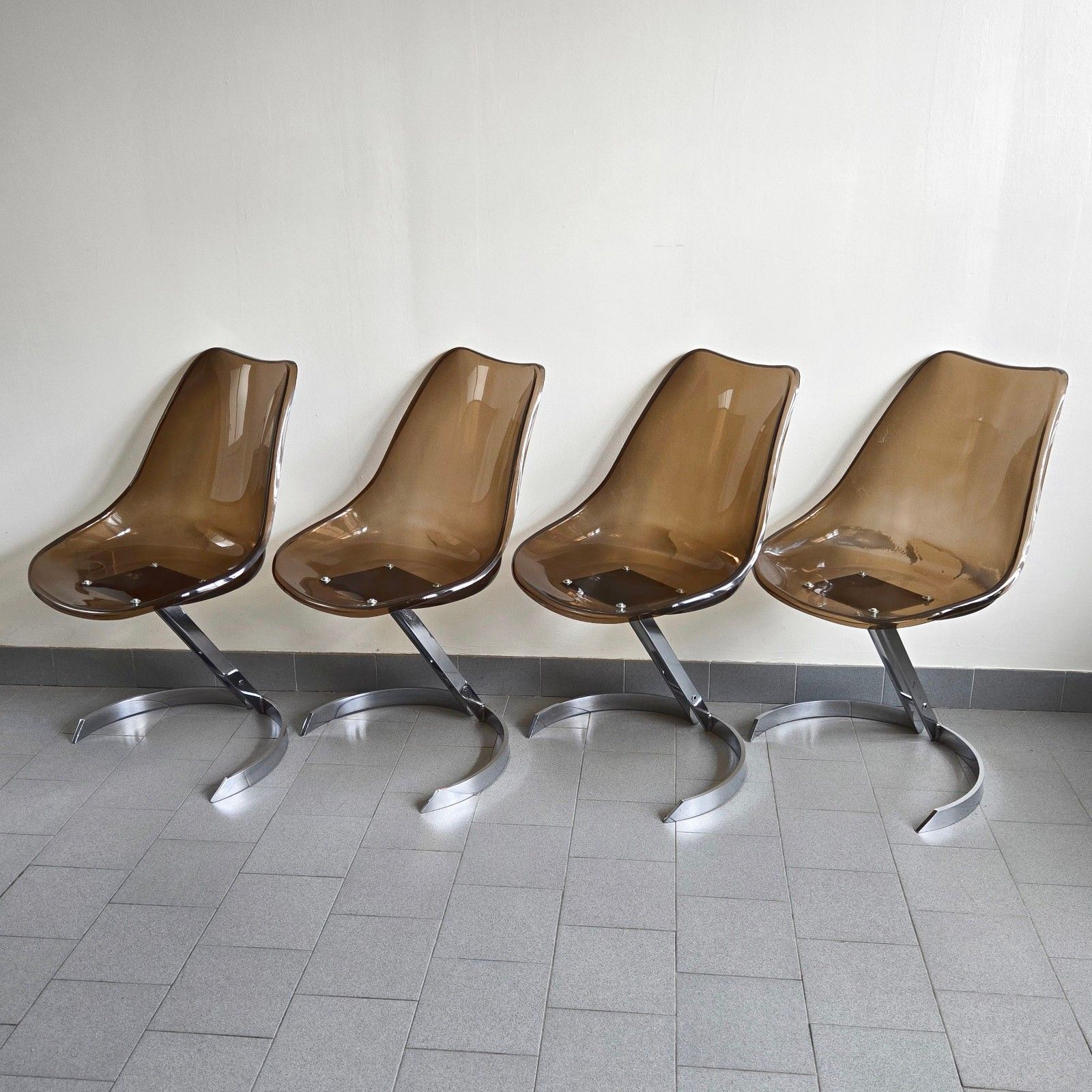 Vintage 1970 Eurosteel Plexiglas & Chrome Dlg Boris Tabacoff 4 Chair Suite photo for sale