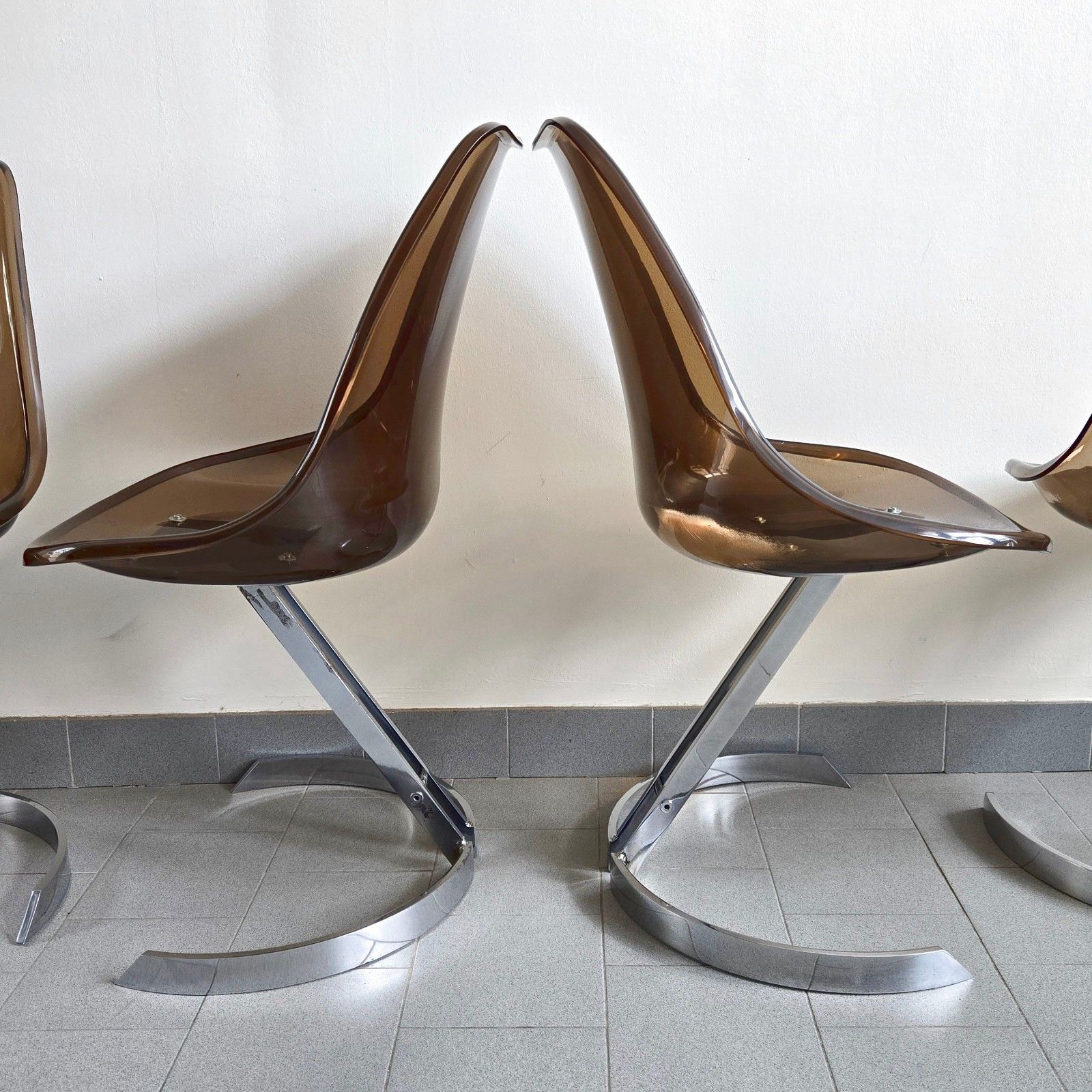 Vintage 1970 Eurosteel Plexiglas & Chrome Dlg Boris Tabacoff 4 Chair Suite photo 1623.0