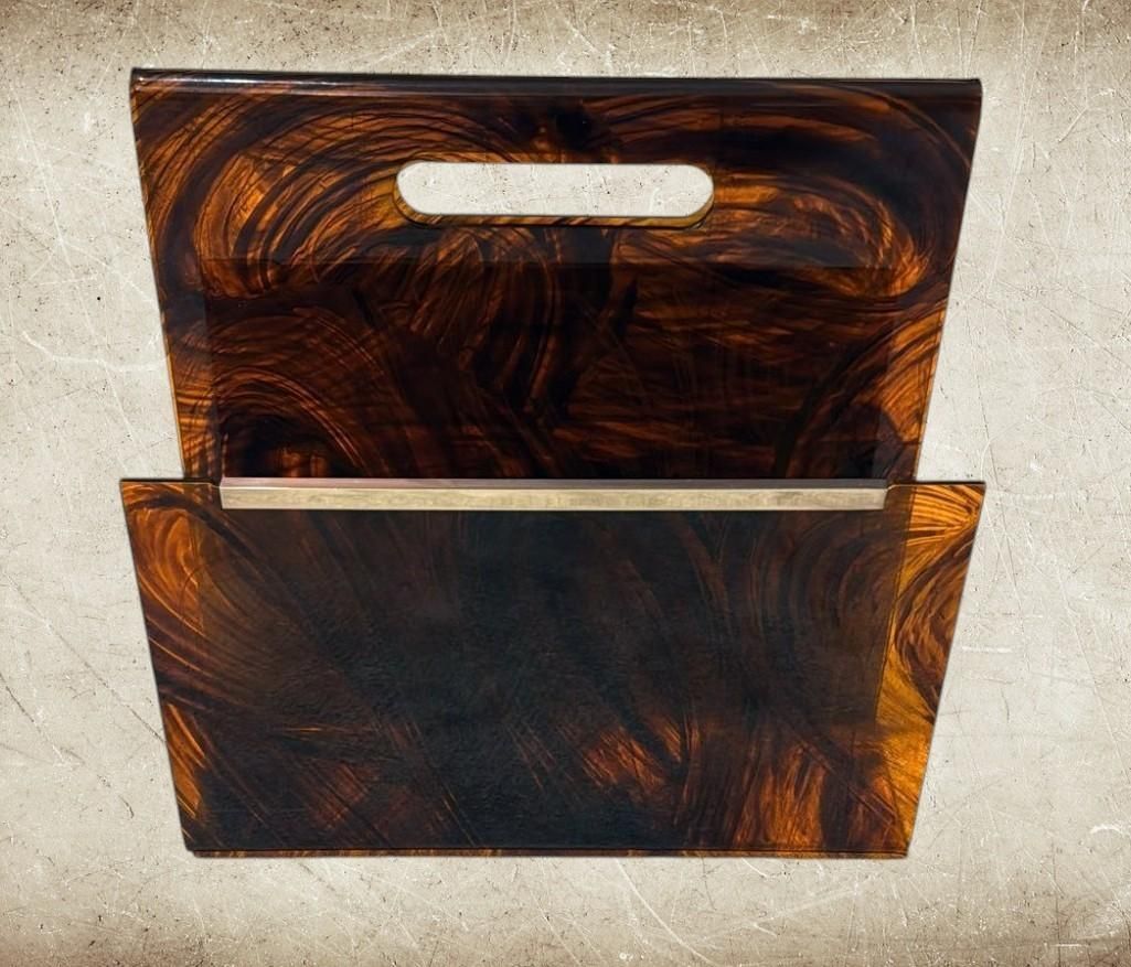 Willy Rizzo Style Italian Tortoiseshell Plexiglass And Brass Magazine Rack photo 624.0