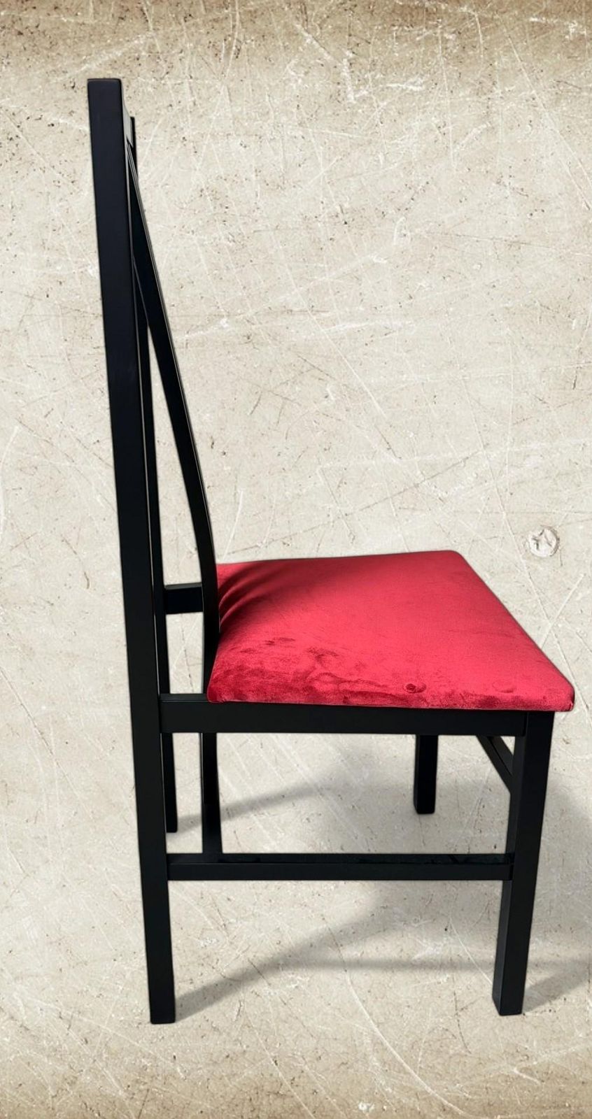 1796.0 Mackintosh Style Pair Italian Black Lacquered Wood Chairs Red Velvet Upholstery photo