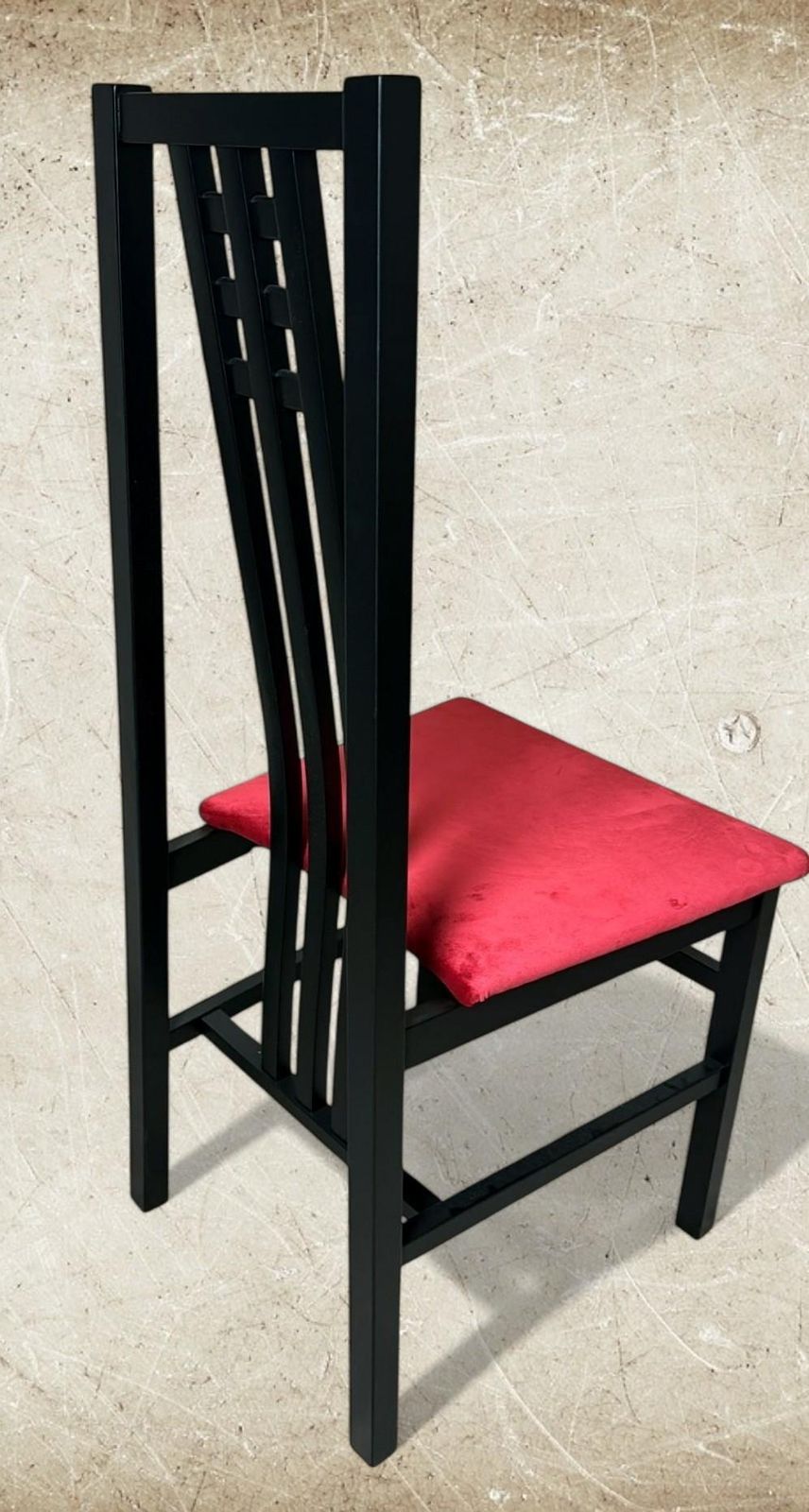photo buy Mackintosh Style Pair Italian Black Lacquered Wood Chairs Red Velvet Upholstery