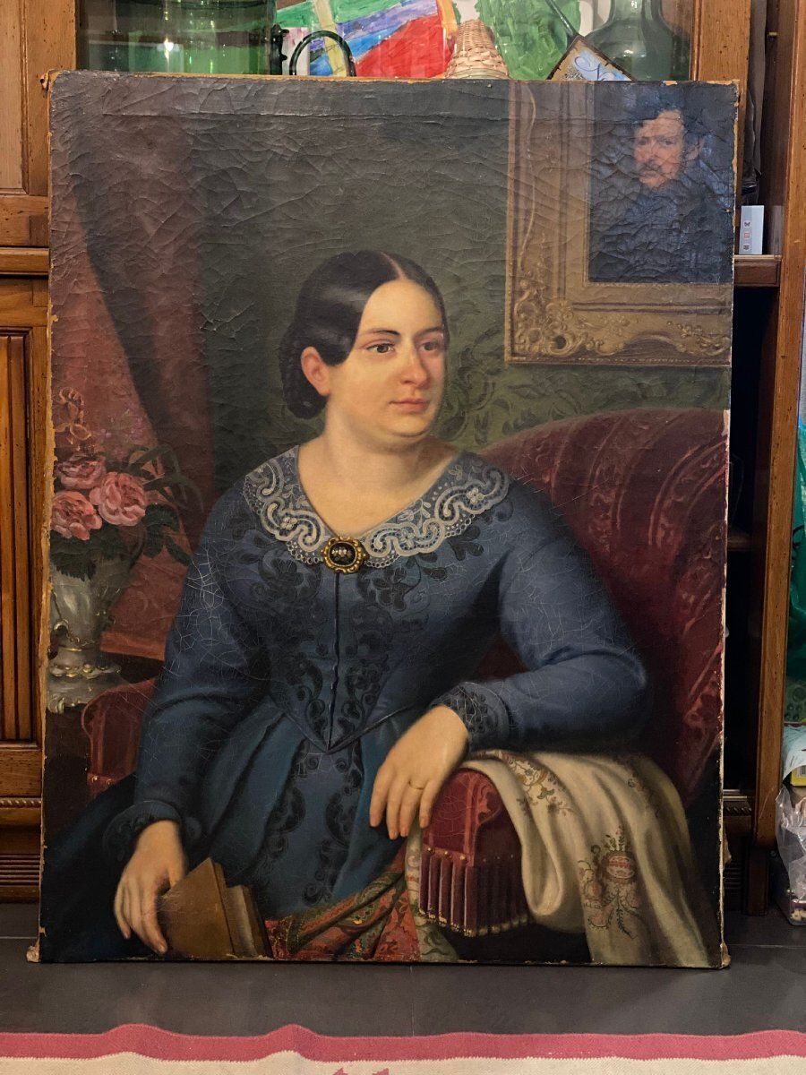 Oil Painting On Canvas, Portrait. Biedermaier Artist photo vintage