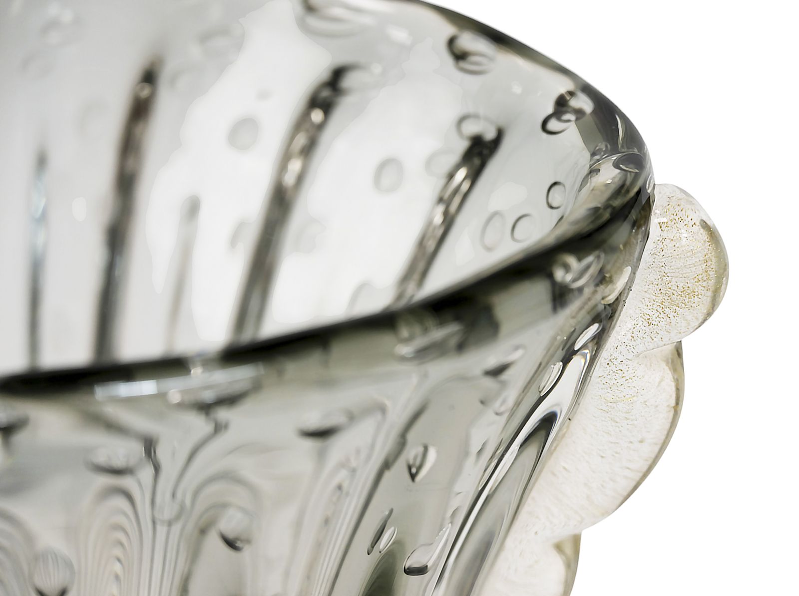 Italian Handmade Transparent Grey And Gold Murano Glass Vase photo 1300.0