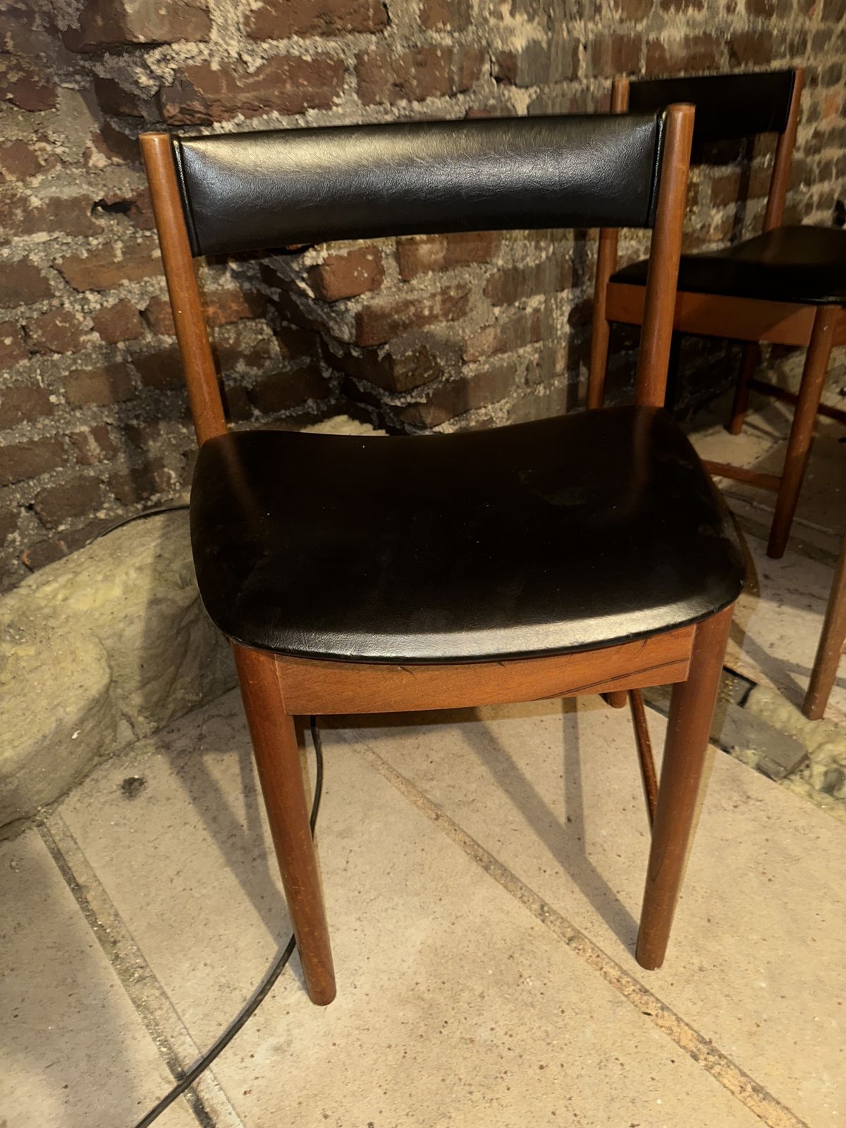 4 X Vintage Mackintosh Chairs No 9533 With Teak Frame And Black Vinyl Seat