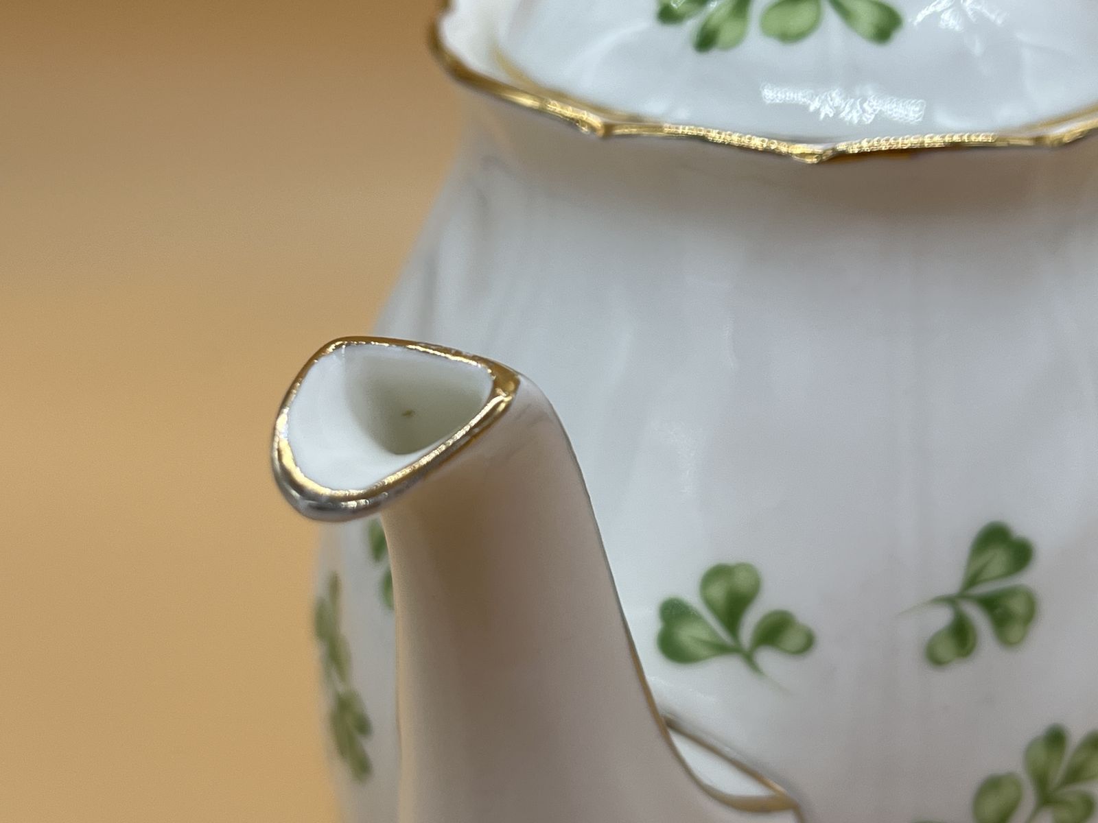 photo for sale 1930's Aynsley China Crocus Shape Shamrock Design Chintz 1.25 Pint Capacity Coffee Pot.