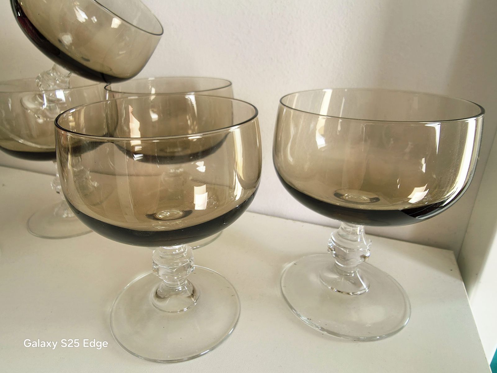 Versatile Set Of Six Mid Century, Smoked Glasses For Champagne, Wine Or Dessert photo Home Decor