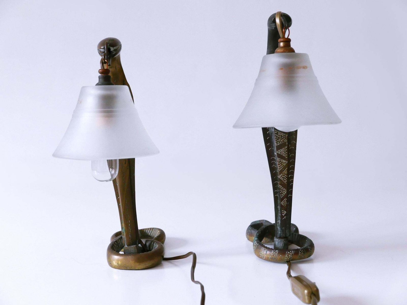 photo furniture Set Of Two Decorative Art Nouveau Bronze Cobra Table Lamps 1910s